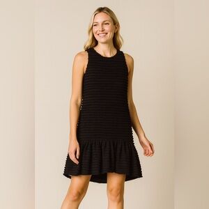 Wild Pony Black Textured Drop Waist Dress Sleeveless Cotton Lined Size Small
